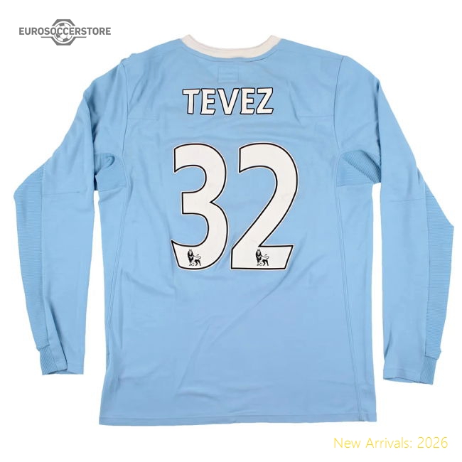 Manchester City 2009-10 L/S Home Shirt Tevez #32 (S) (Very Good)-Football Jersey Hub