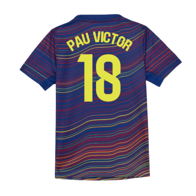 2025-2026 Barcelona Academy Pro Pre Match Shirt (Blue) - Kids (Pau Victor 18)-Football Jersey Hub