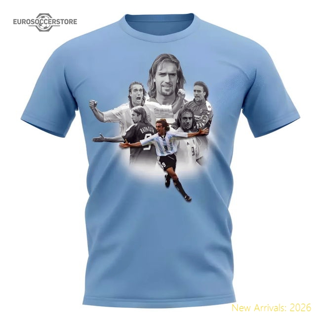 Gabriel Batistuta Collage Legend T-Shirt (Sky)-Football Jersey Hub