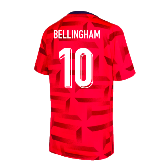 2024-2025 England Dri-FIT Pre-Match Shirt (Red) (Bellingham 10)-Football Jersey Hub
