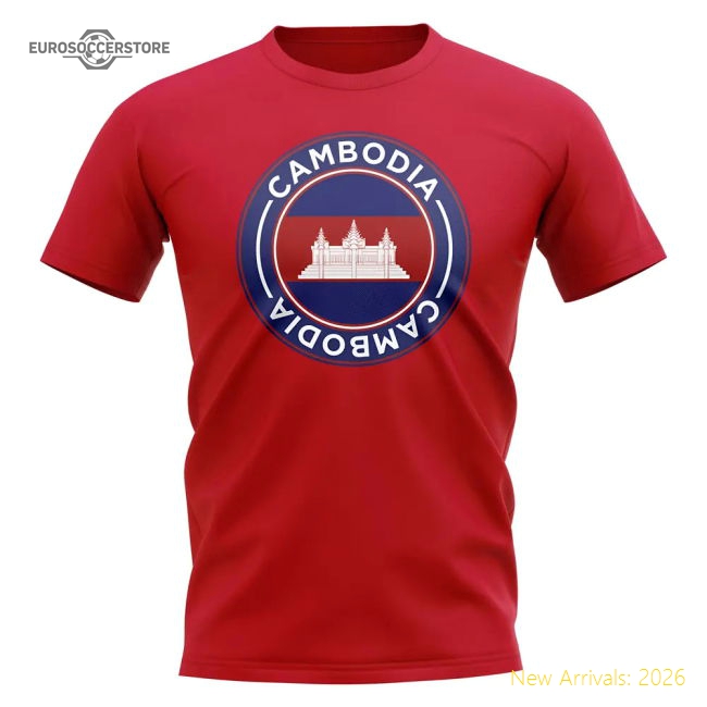 Cambodia Football Badge T-Shirt (Red)-Football Jersey Hub