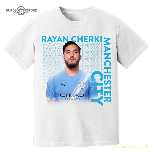 Rayan Cherki Man City T-Shirt (White)-Football Jersey Hub