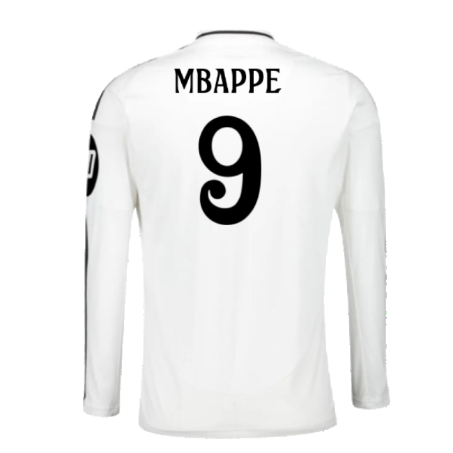 2024-2025 Real Madrid Long Sleeve Home Shirt (Mbappe 9)-Football Jersey Hub