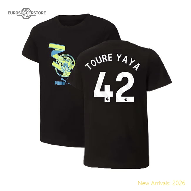 2024-2025 Man City ftblCulture Tee (Black) - Kids (Toure Yaya 42)-Football Jersey Hub