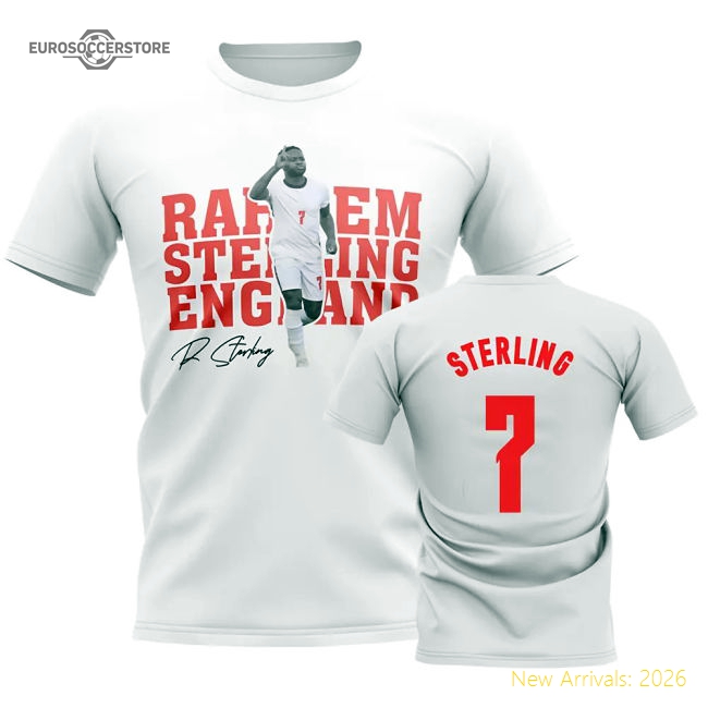Raheem Sterling England Player Tee (White)-Football Jersey Hub