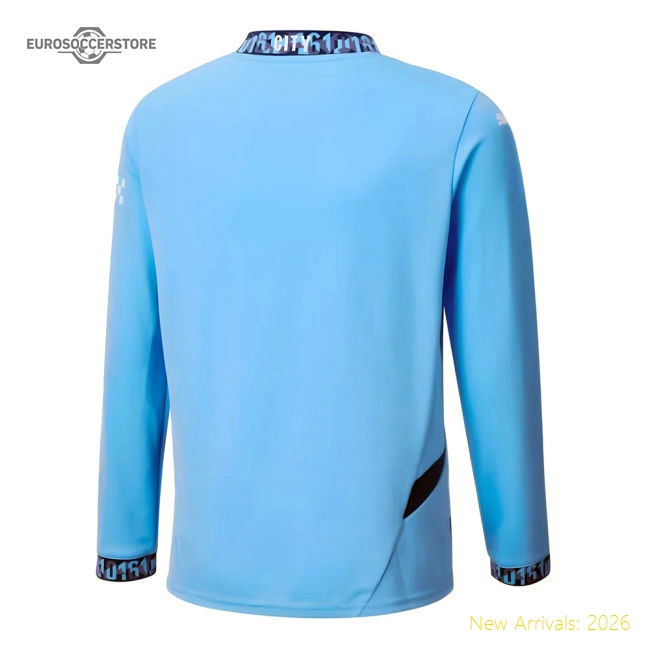 2024-2025 Man City Home Long Sleeve Shirt (Kids)-Football Jersey Hub