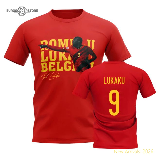 Romelu Lukaku Belgium Player Tee (Red)-Football Jersey Hub