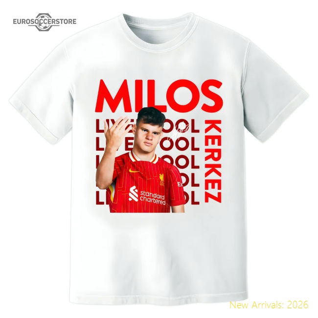 Milos Kerkez Liverpool New Signing T-Shirt (White)-Football Jersey Hub