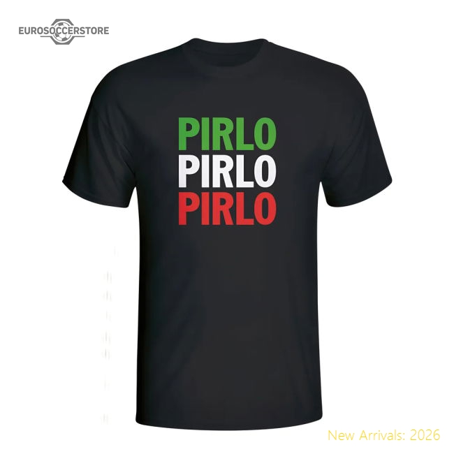 Andrea Pirlo Italy Player Flag T-shirt (black)-Football Jersey Hub