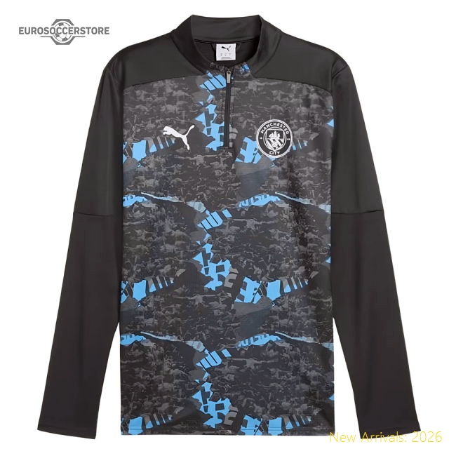 2024-2025 Man City Prematch 1/4 Zip Top (Strong Gray)-Football Jersey Hub
