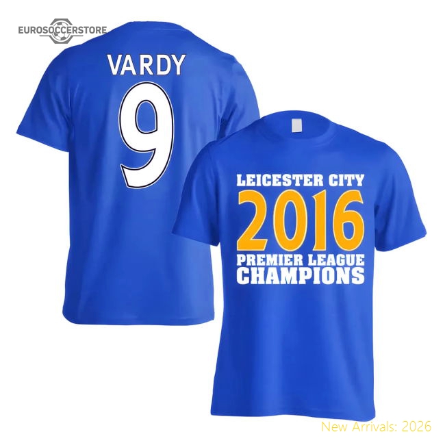 Leicester City 2016 Premier League Champions T-Shirt (Vardy 9) Blue - Kids-Football Jersey Hub