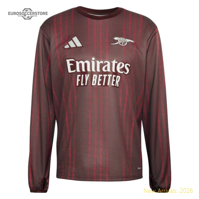 2025-2026 Arsenal Pre-Match Warm Up Top (Burgundy)-Football Jersey Hub