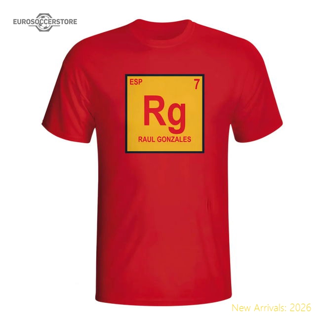 Raul Spain Periodic Table T-shirt (red)-Football Jersey Hub