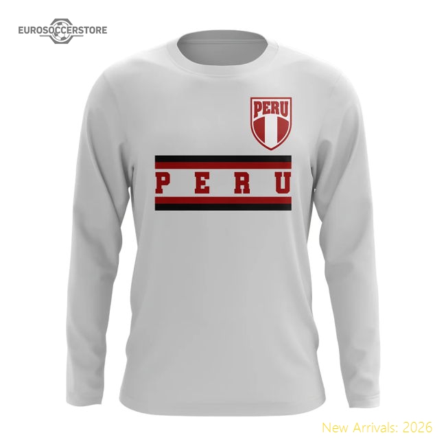 Peru Core Football Country Long Sleeve T-Shirt (White)-Football Jersey Hub