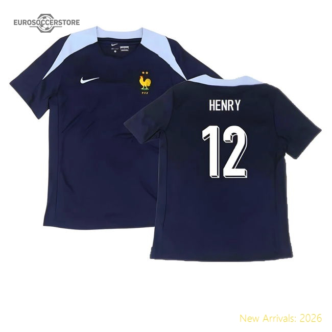 2024-2025 France Dri-Fit Strike Training Shirt (Navy) (Henry 12)-Football Jersey Hub