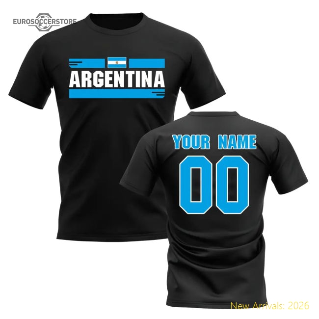 Personalised Argentina Fan Football T-Shirt (Black)-Football Jersey Hub