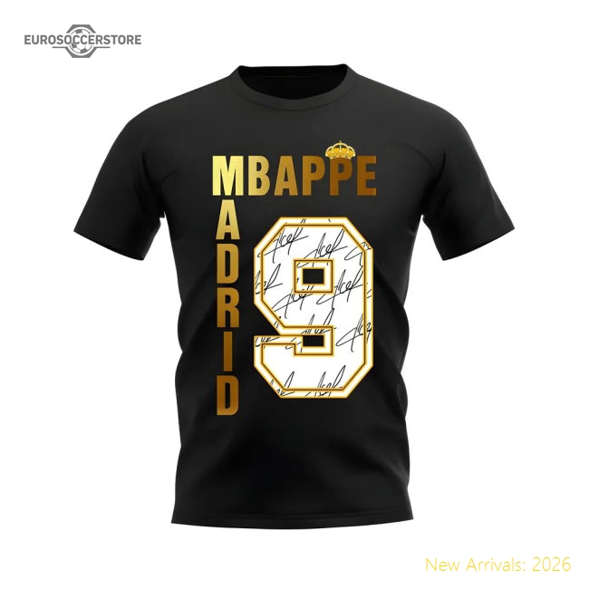 Kylian Mbappe Real Madrid Autograph T-shirt (Black)-Football Jersey Hub