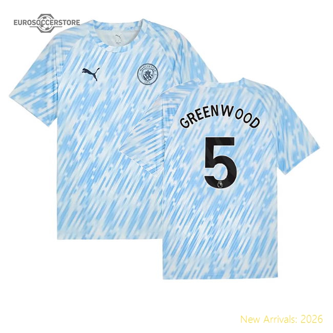 2025-2026 Man City Warm Up Jersey (Silver Sky) (Greenwood 5)-Football Jersey Hub
