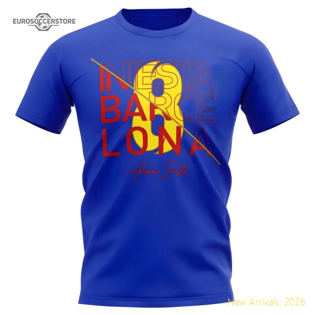 Andres Iniesta Barcelona Graphic Signature T-Shirt (Blue)-Football Jersey Hub