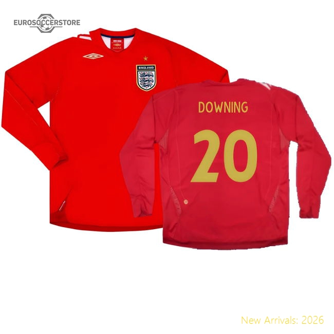 England 2006-08 Away Shirt (L/S) (L) (Very Good) (DOWNING 20)-Football Jersey Hub