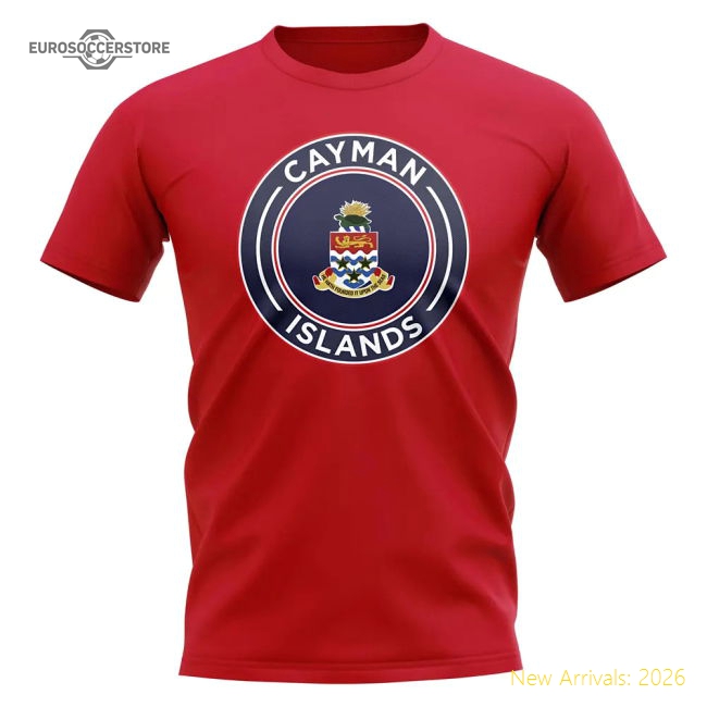 Cayman Islands Football Badge T-Shirt (Red)-Football Jersey Hub