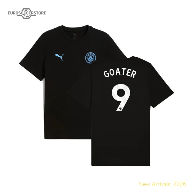2025-2026 Man City FtblESS Tee (Black) (Goater 9)-Football Jersey Hub