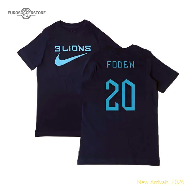 2022-2023 England Three Lions Tee (Navy) - Kids (Foden 20)-Football Jersey Hub