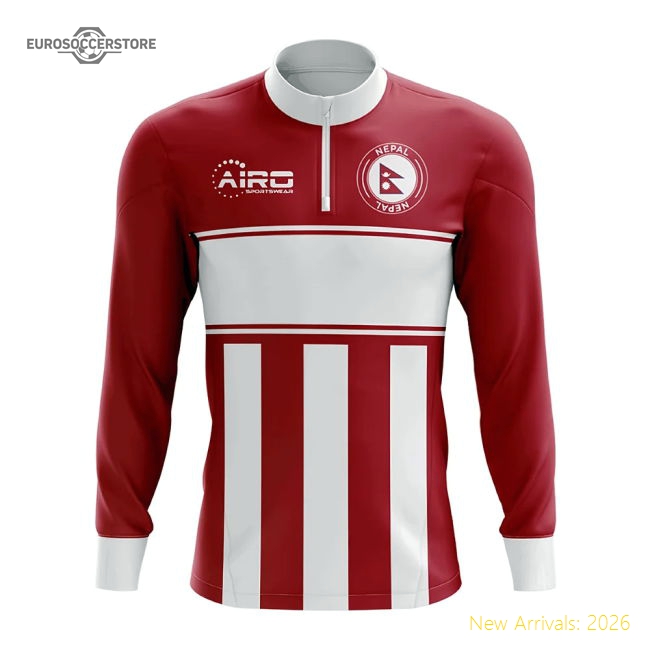 Nepal Concept Football Half Zip Midlayer Top (Red-White)-Football Jersey Hub