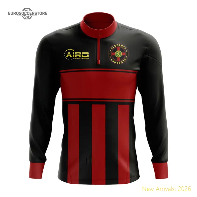 Alderney Concept Football Half Zip Midlayer Top (Black-Red)-Football Jersey Hub