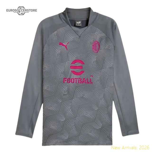 2023-2024 AC Milan Prematch LS Sweat Top (Gray Tile)-Football Jersey Hub