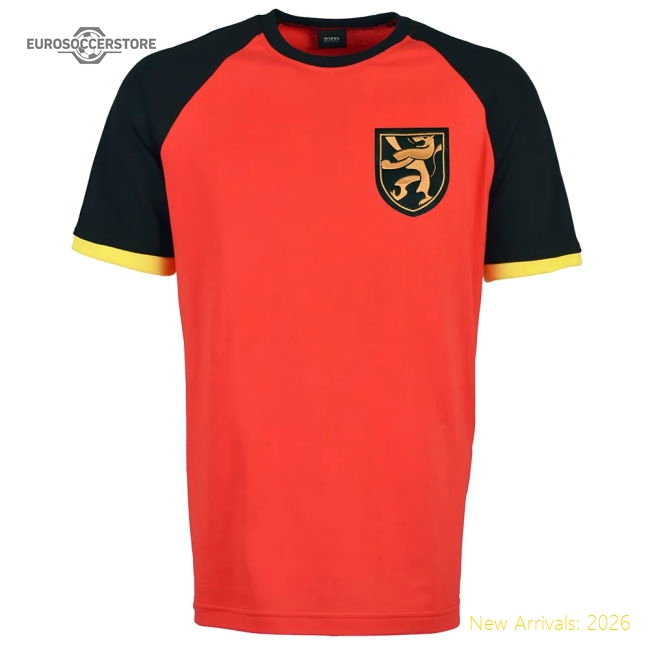 Belgium Raglan Red with Black/Yellow Sleeve T-Shirt-Football Jersey Hub