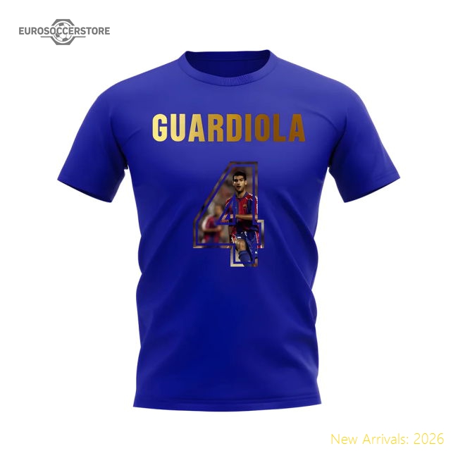 Pep Guardiola Name And Number Barcelona T-Shirt (Blue)-Football Jersey Hub
