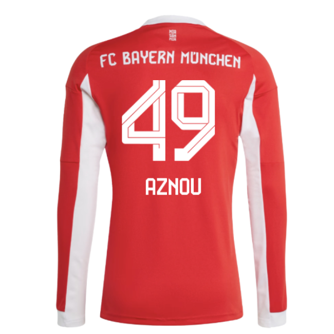 2025-2026 Bayern Munich Long Sleeve Home Shirt (Aznou 49)-Football Jersey Hub