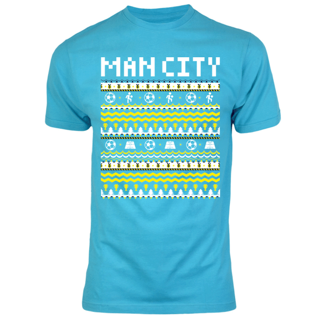 Man City Christmas T-Shirt (Sky Blue)-Football Jersey Hub
