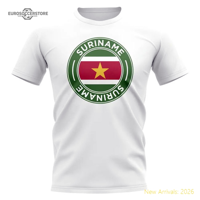 Suriname Football Badge T-Shirt (White)-Football Jersey Hub