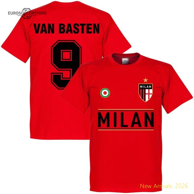 Milan Van Basten 9 Team T-Shirt - Red-Football Jersey Hub