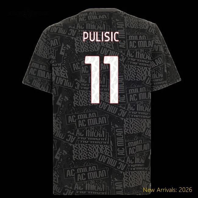 2025-2026 AC Milan ftblCulture Tee AOP (Black) (Pulisic 11)-Football Jersey Hub