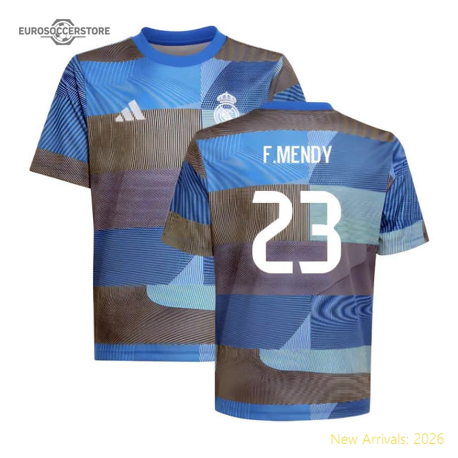 2025-2026 Real Madrid Pre-Match Shirt (Blue) - Kids (F.Mendy 23)-Football Jersey Hub