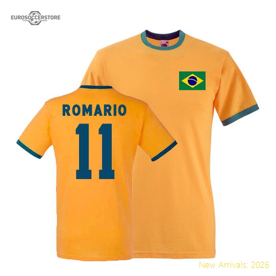 Romario Brazil Ringer Tee (yellow)-Football Jersey Hub