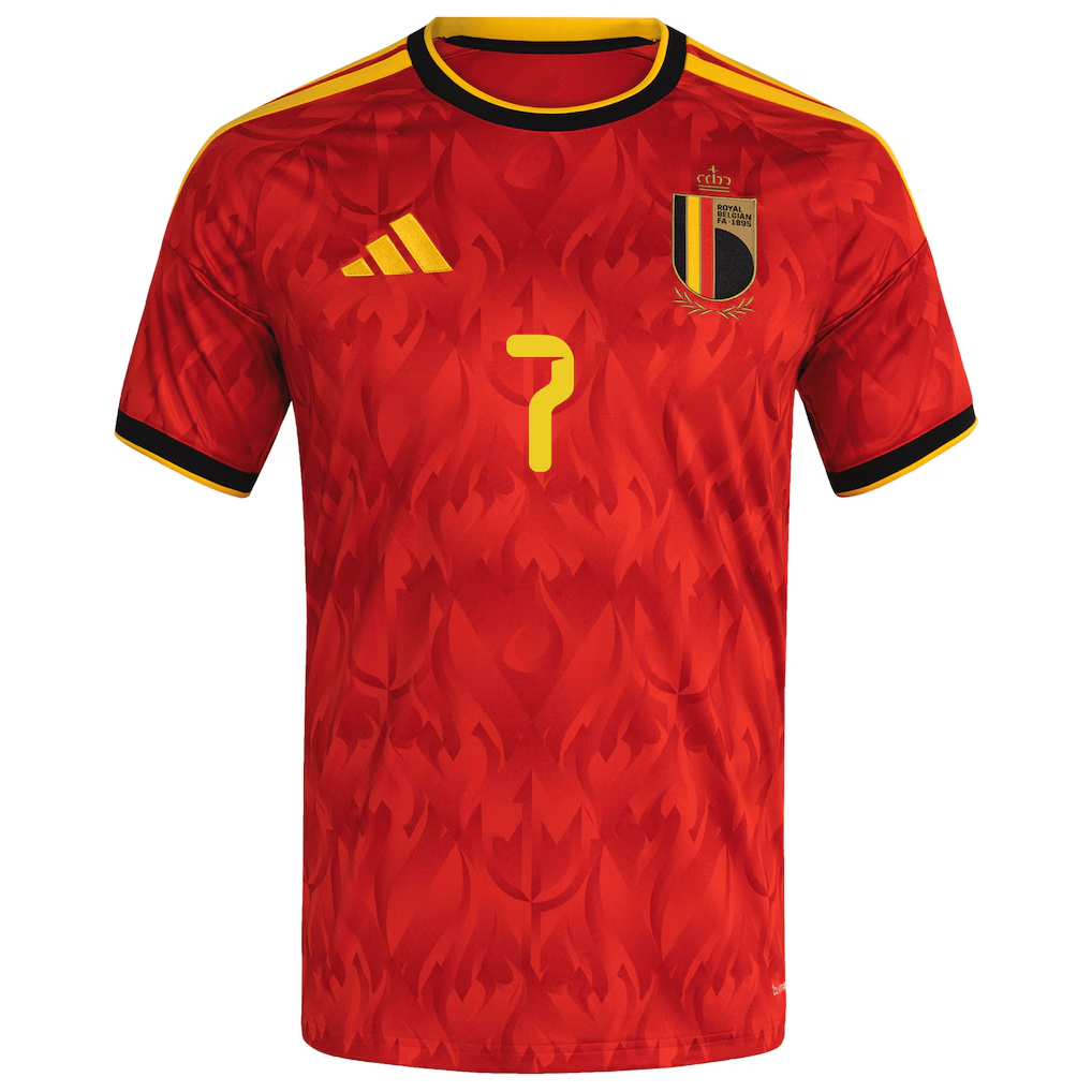 De Bruyne Belgium Home Shirt 2026 – Burgundy & Gold Football Supporter Jersey #7