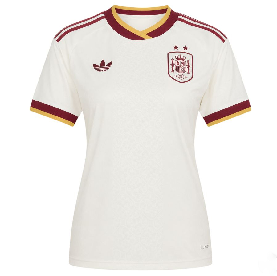 Women's Spain Away Jersey 2026 – Off-White & Burgundy 2-Star Female Soccer Shirt
