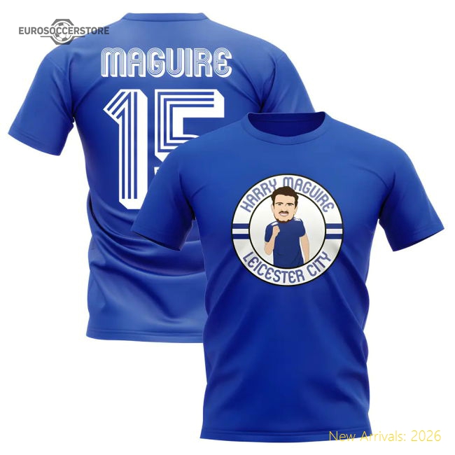 Harry Maguire Leicester Illustration T-Shirt (Blue)-Football Shirts Shop