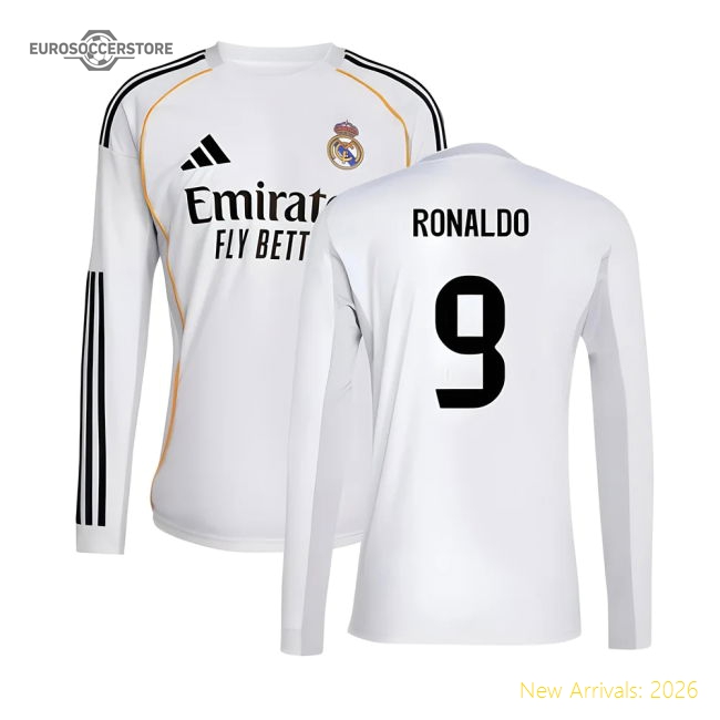 2025-2026 Real Madrid Long Sleeve Home Shirt (Ronaldo 9)-Football Shirts Shop