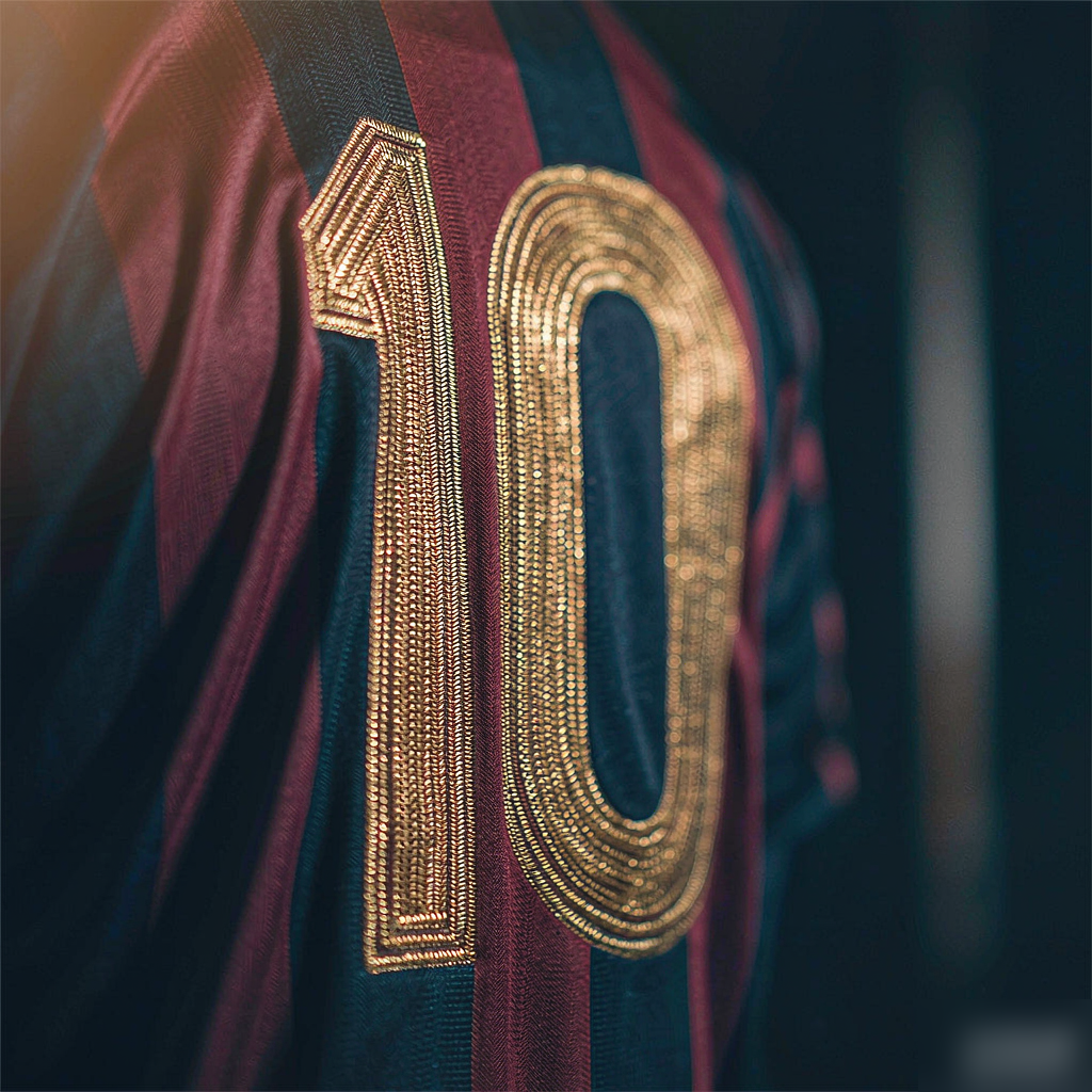 Jersey back with gold number 10 on white