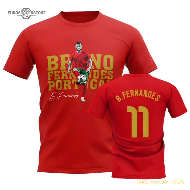 Bruno Fernandes Portugal Player Tee (Red)-Football Shirts Shop