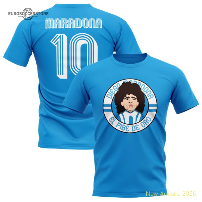Diego Maradona Argentina Illustration T-Shirt (Sky)-Football Shirts Shop