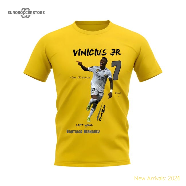 Vinicius Jr Real Madrid Graphic T-Shirt (Yellow)-Football Shirts Shop