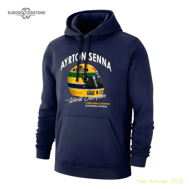Ayrton Senna Helmet footer with hood, dark blue-Football Shirts Shop