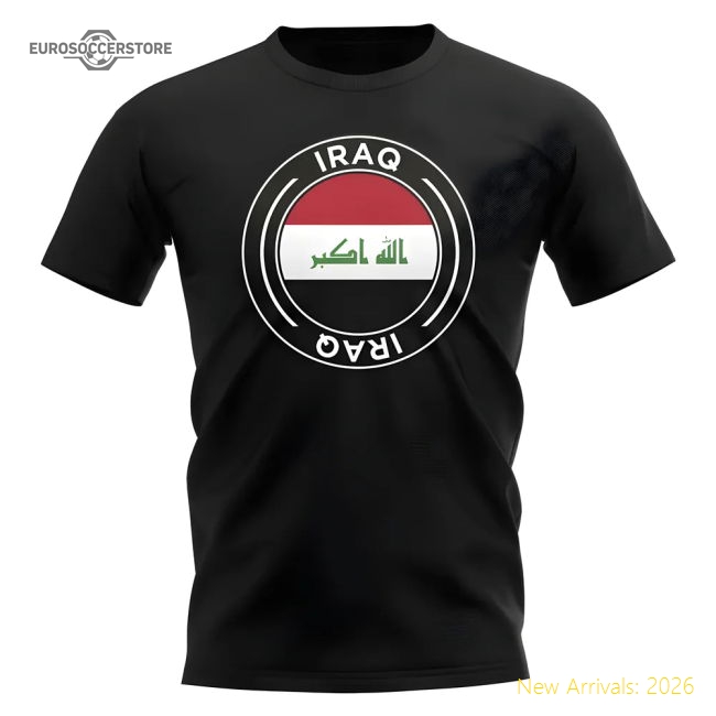 Iraq Football Badge T-Shirt (Black)-Football Shirts Shop