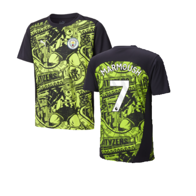 2024-2025 Man City Pre-Match Shirt (Yellow Glow) - Kids (Marmoush 7)-Football Shirts Shop